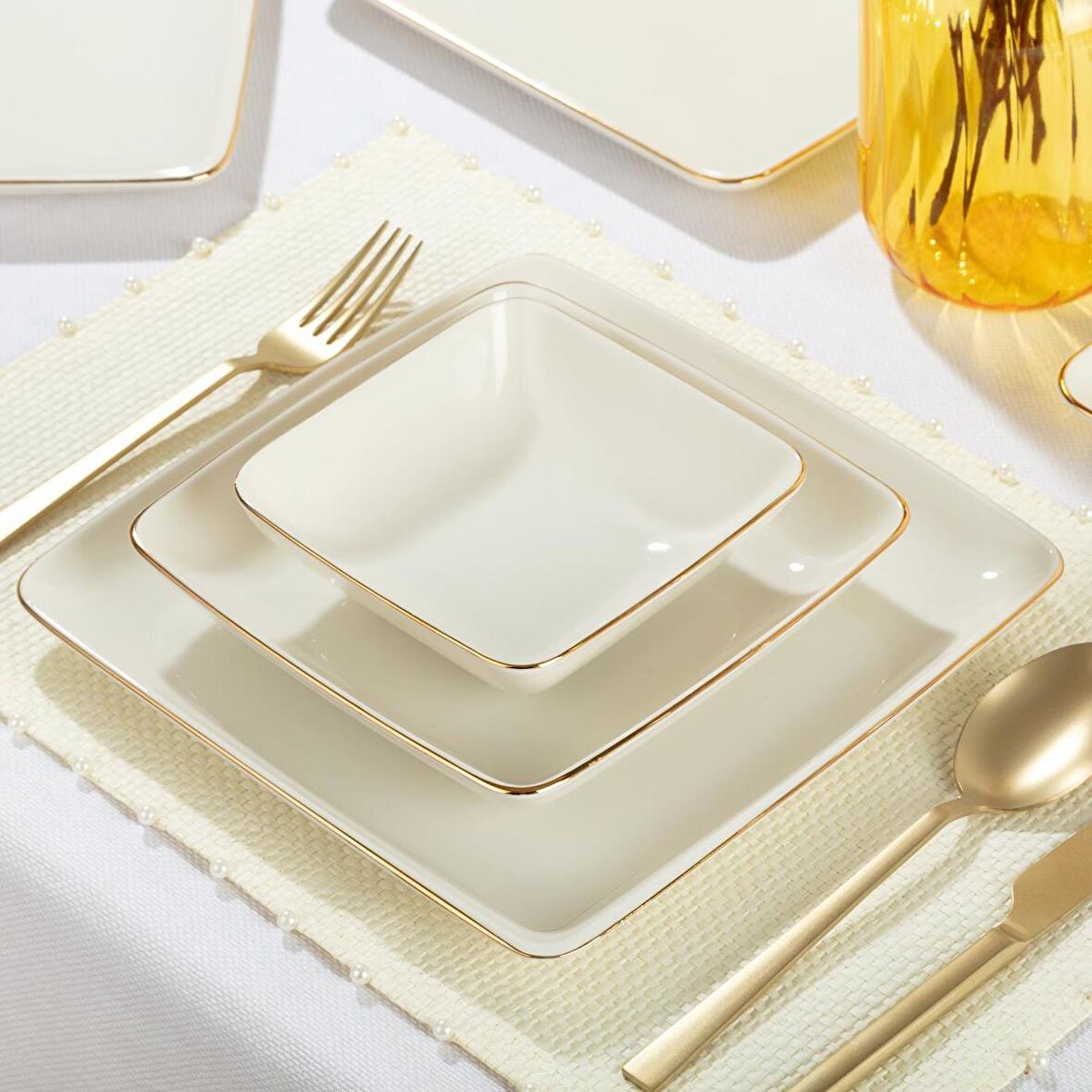 Bernardo Elegant-Kalypso Gold 55 Parça 12 Kişilik Yemek Takımı