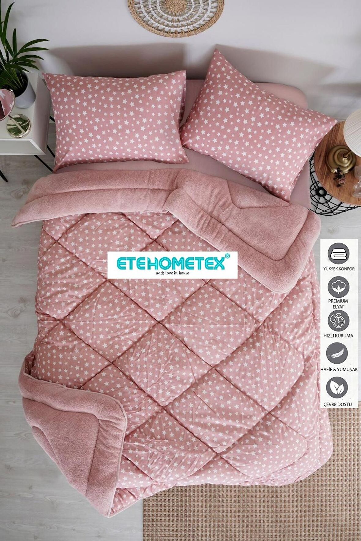 ETE HOMETEX ÇİFT KİŞİLİK WELSOFT YORGAN 195X215CM YILDIZ DESEN PUDRA 8696474231662