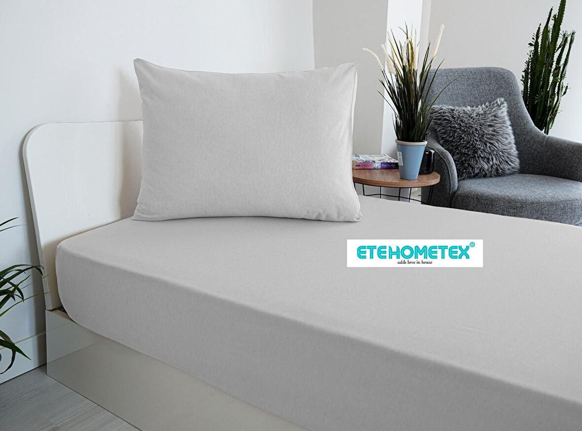 ETE HOMETEX Tek Kişilik Pamuklu Fitted Lastikli Çarşaf Takımı 100x200 cm +30 cm Derinlik Gri 