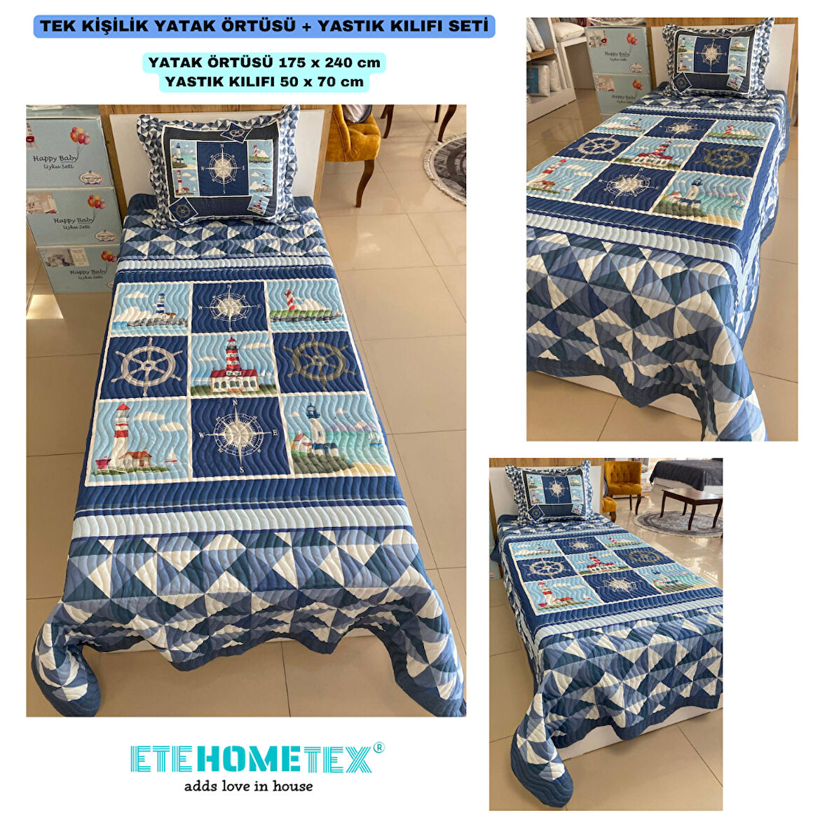 ETEHOMETEX TEK KİŞİLİK KAPİTONELİ YATAK ÖRTÜSÜ ANCHOR 8696474231839