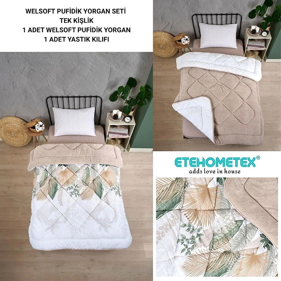 ETE HOMETEX TEK KİŞİLİK LÜX WELSOFT YORGAN SETİ ALENA BEJ 155X215CM 8696474231859