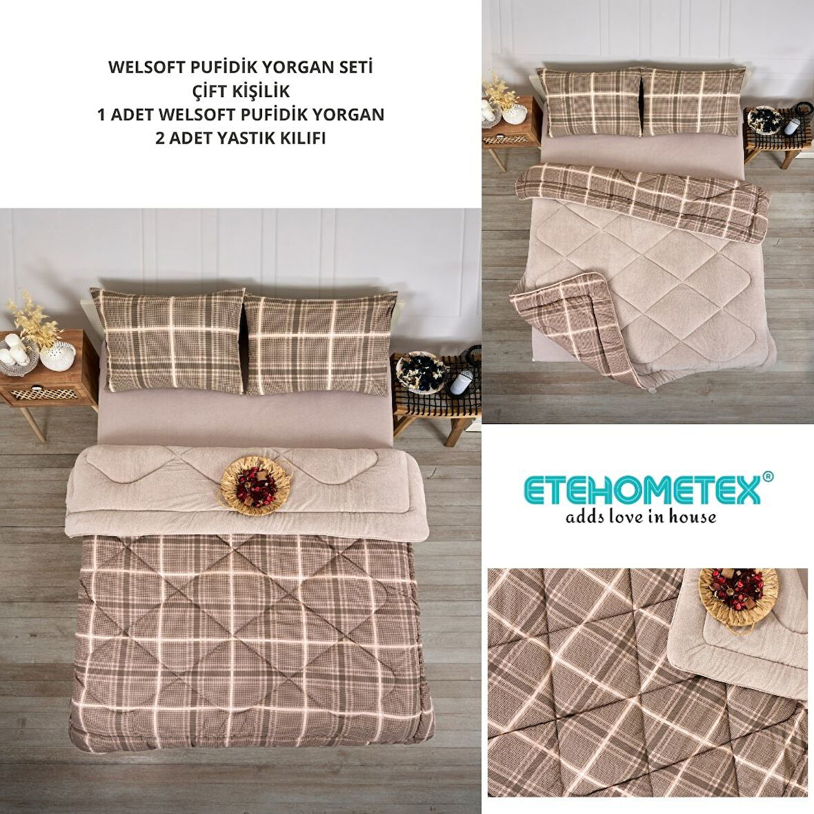 ETE HOMETEX ÇİFT KİŞİLİK LÜX WELSOFT YORGAN SETİ 195X215CM SAFİR BEJ 8696474231947