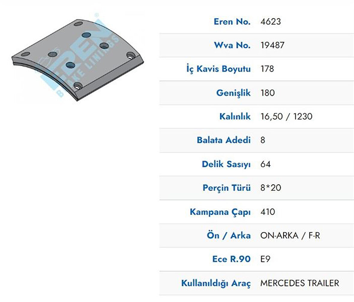 Mercedes Truck Arka Fren Balatası Pabuc Mercedes Actros Axor Tir- Man 22-190  (18 Lik) - Brake Poınt Bp-4623