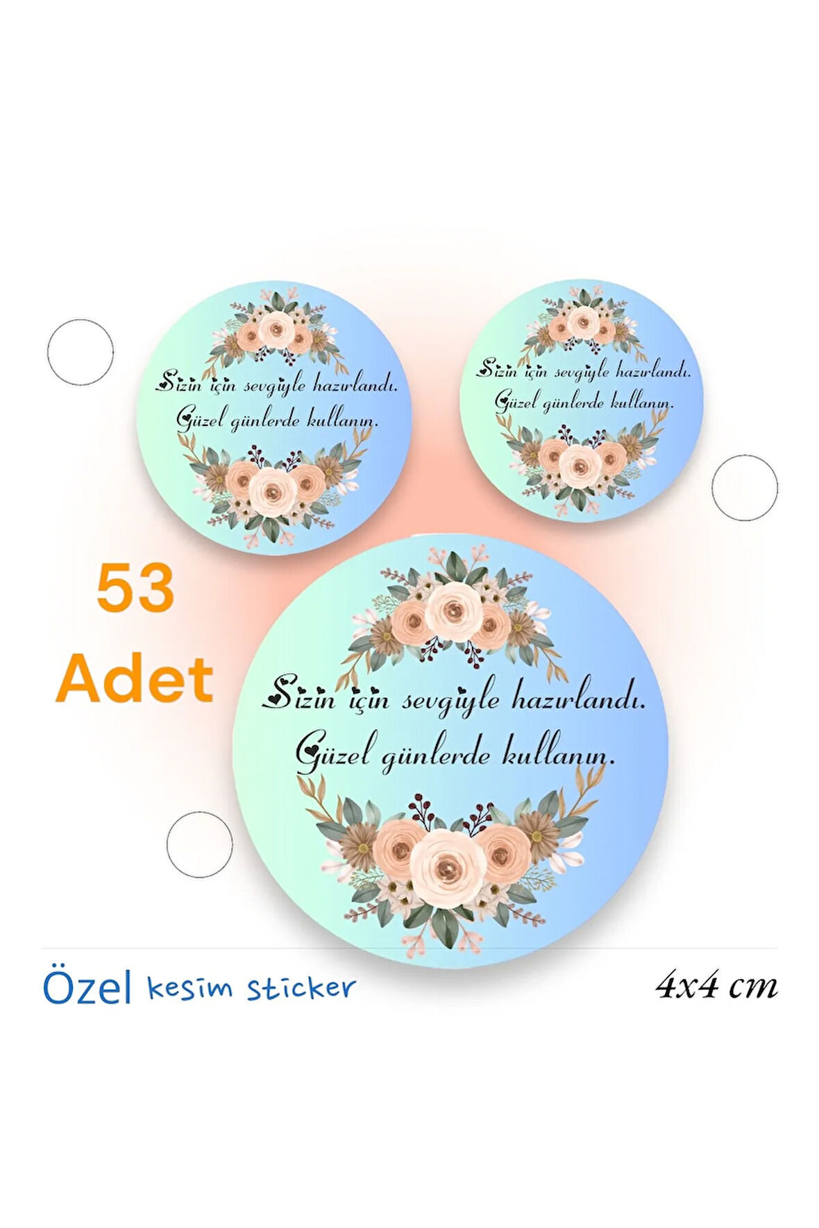 Sizin için Özenle Hazırlandı Çiçekli Çerçeveli 4x4 cm 53 Adet Etiket