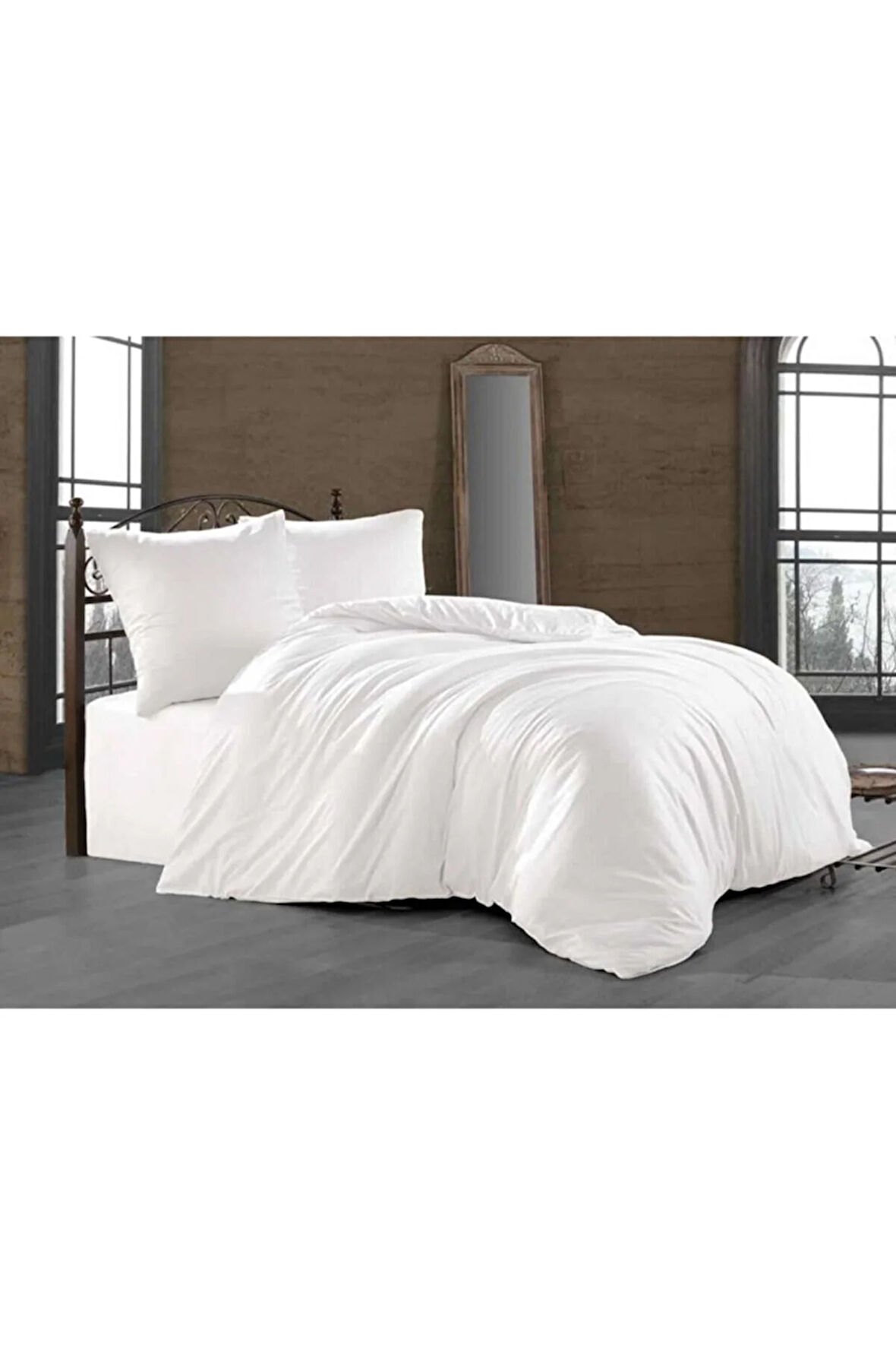 Düz Beyaz Çift Kişilik Pamuklu Sadece 1 Parça Nevresim