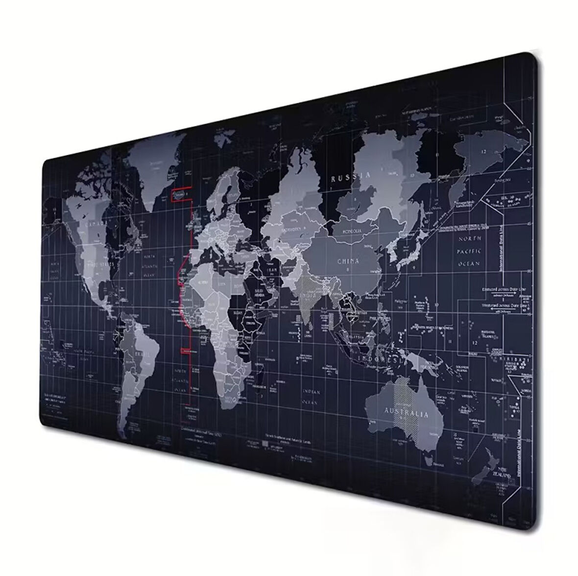 SGE TEKNOLOJİ 70x30 cm Black Dünya Desenli Dikişli Kaydırmaz Taban Oyuncu Mouse Pad
