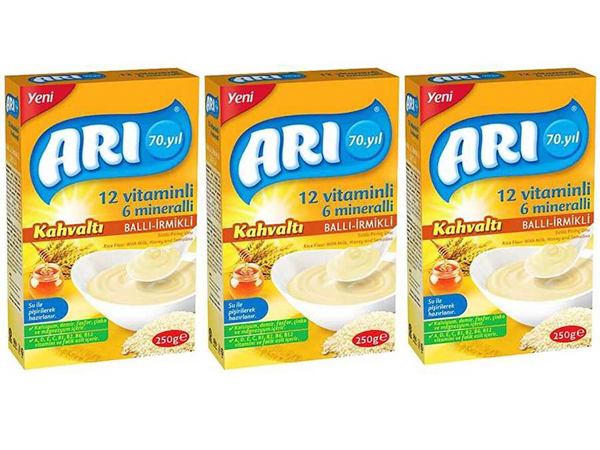 Arı Mama Bal - İrmik Prebiyotik Kaşık Maması 3 x 250 gr