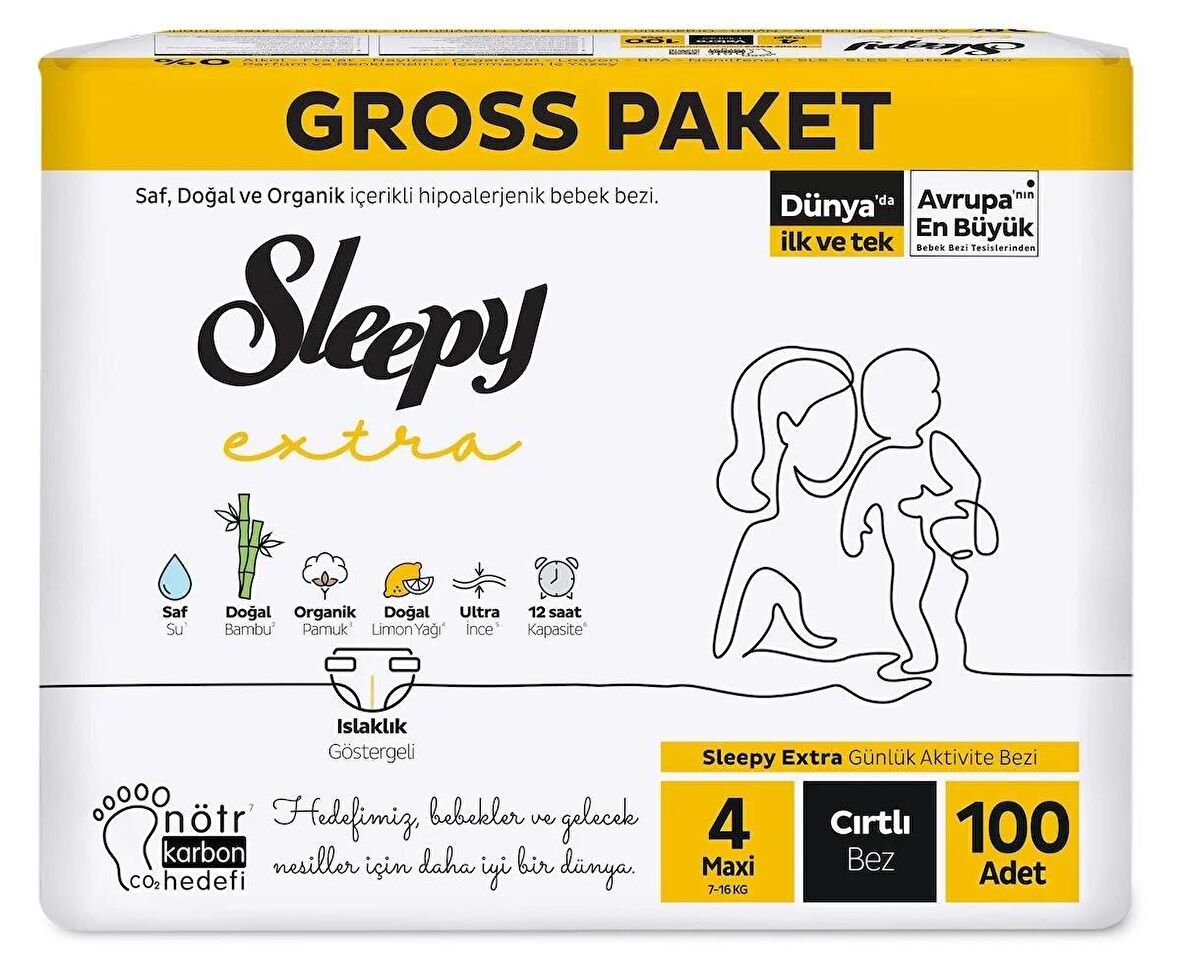 Sleepy Gross Paket Maxi 4 Numara Bebek Bezi 100 Adet 7-16 Kg