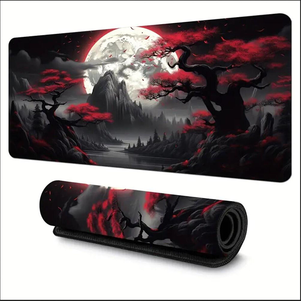 90X40 CM KARANLIK KIRMIZI AY TEMALI KAYDIRMAZ TABAN SPEED YÜZEY OYUNCU MOUSE PAD GAMİNG