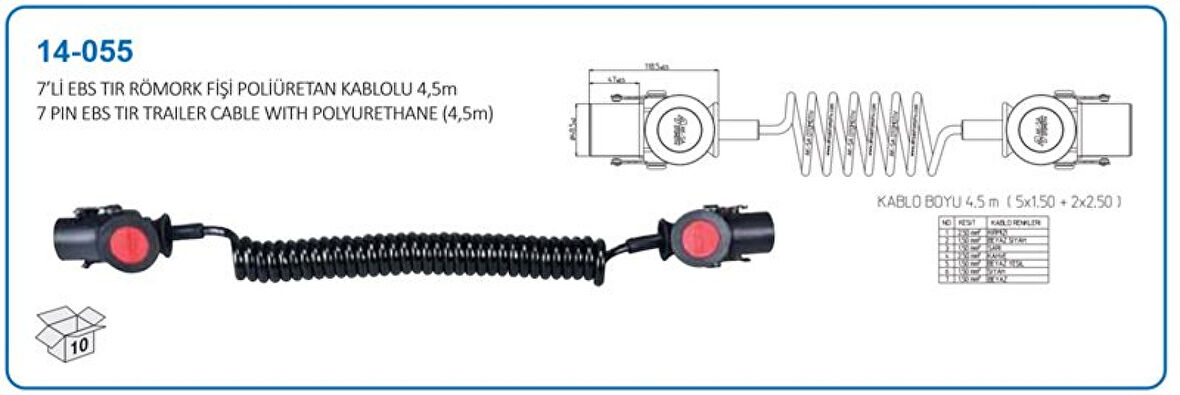 Unıversal Truck Tir Ebs Kablosu 4.5 Metre Polıuretan Yedili Romork - Aksa 14-055
