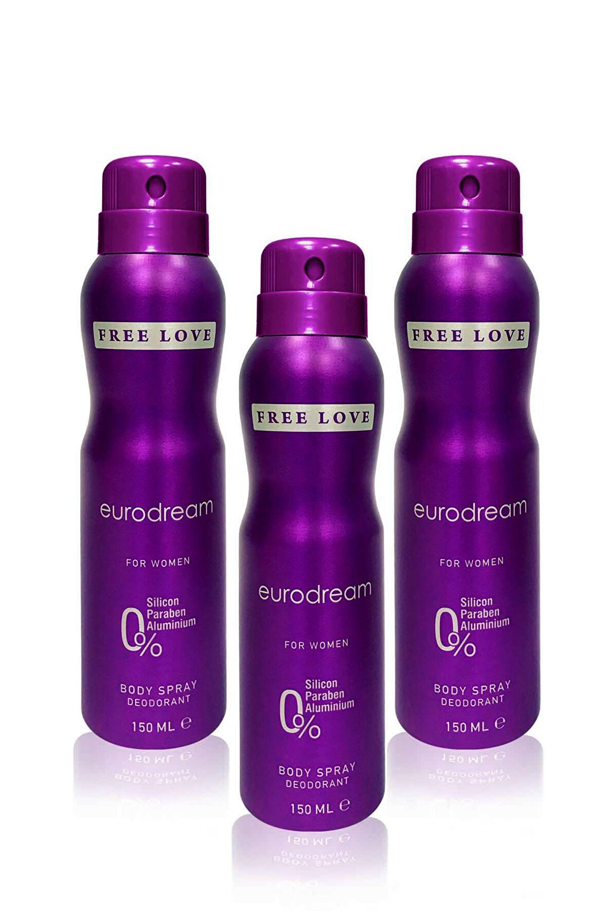 Free Love Eurodream Antiperspirant Ter Önleyici Leke Yapmayan Kadın Sprey Deodorant 150 ml x 3