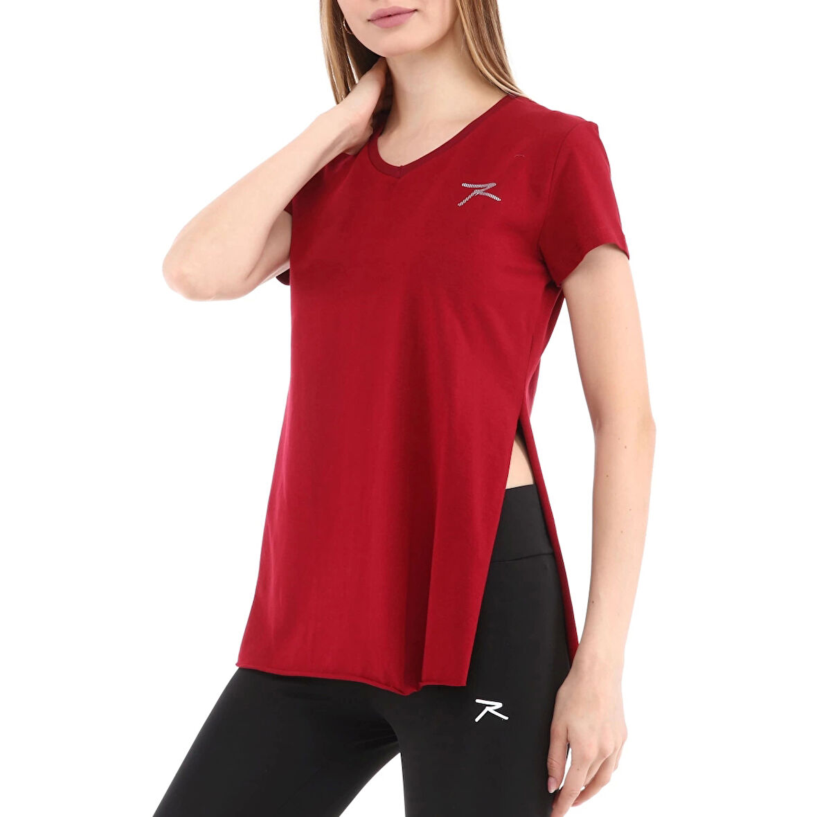 Raru Kadın %100 Pamuk V Yaka T-Shirt FRAGUM BORDO