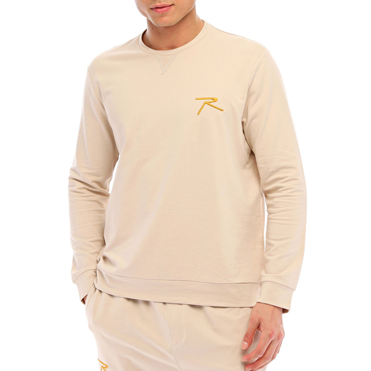 Raru Pamuklu Bisiklet Yaka Basic Sweatshirt OMNIS BEJ