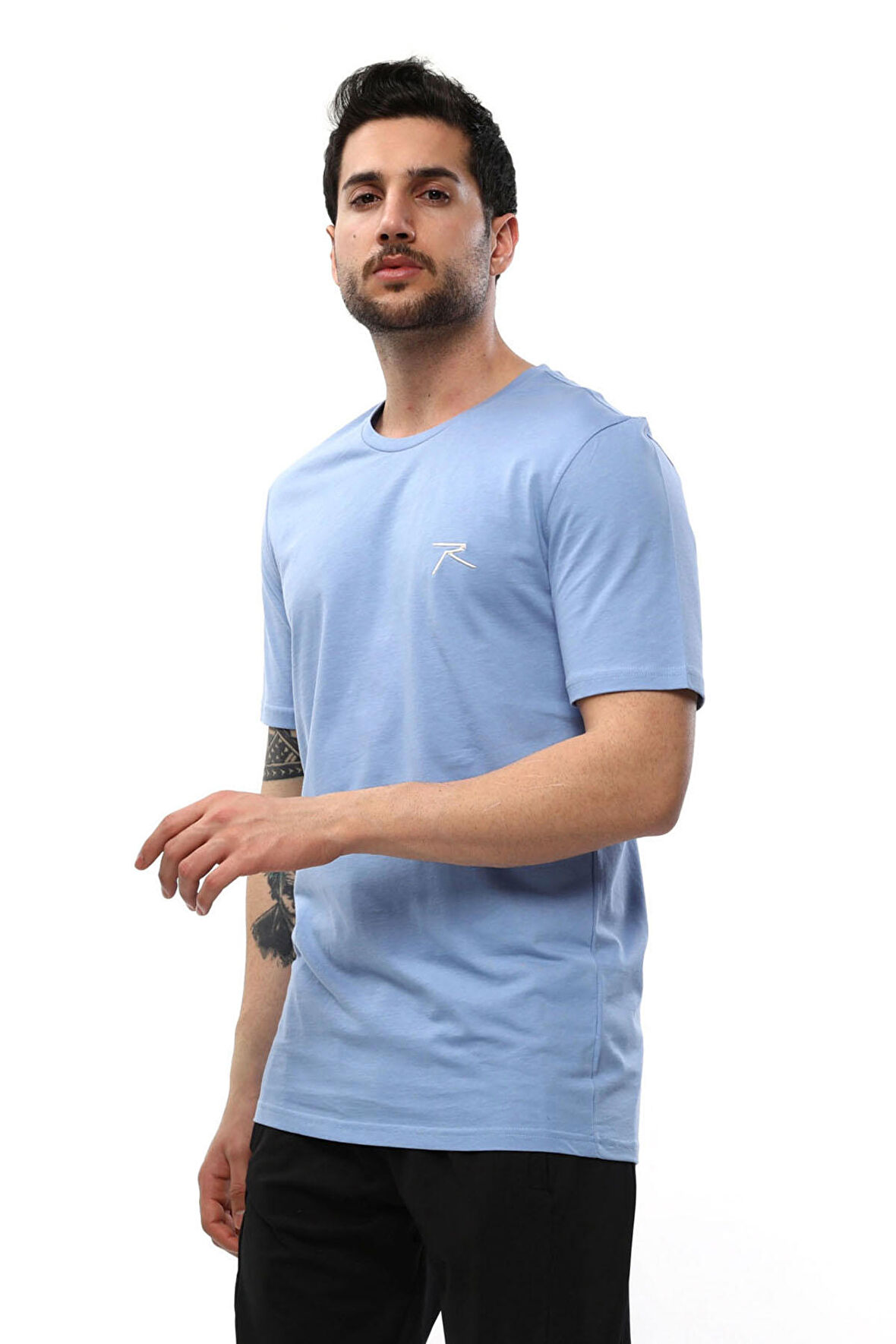 Raru Erkek %100 Pamuklu T-Shirt 0109 Mavi