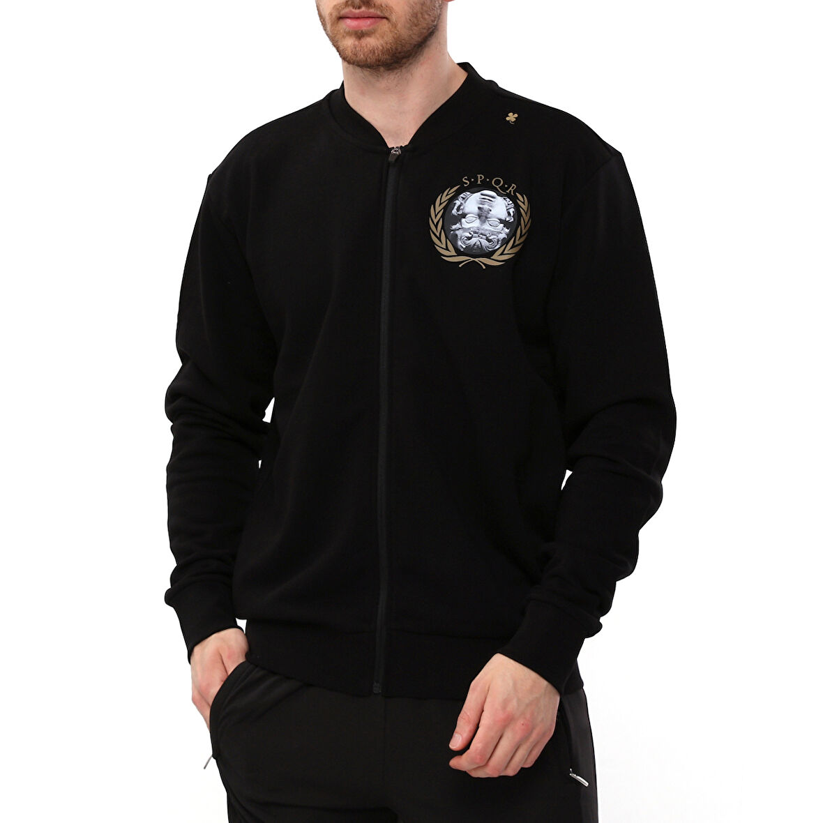 SPQR Erkek Baskılı Fermuarlı Sweatshirt AUREUS SİYAH