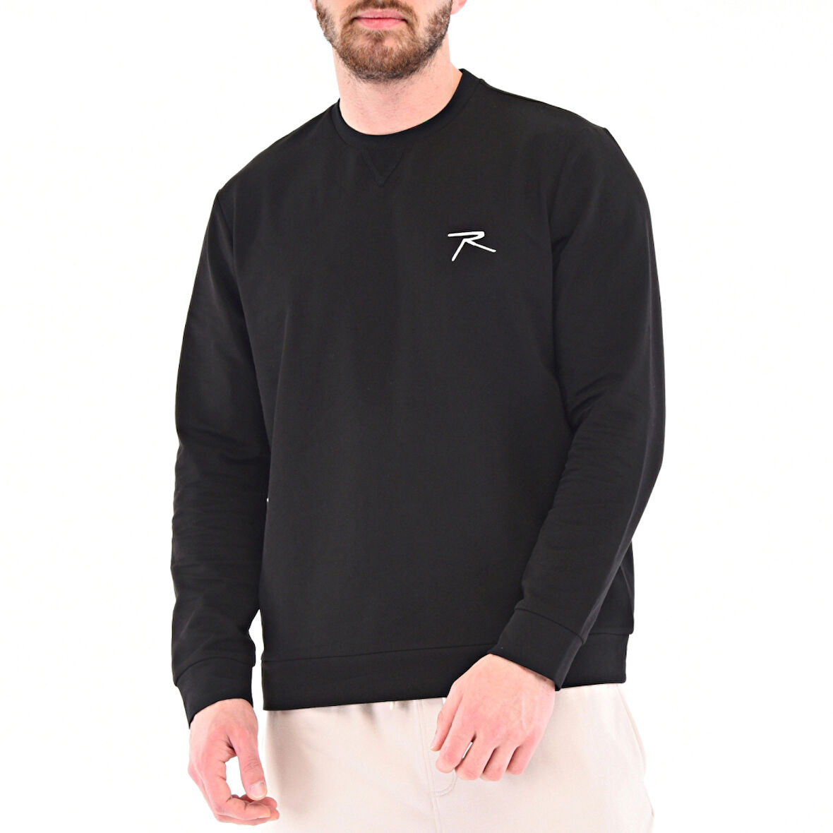 Raru Pamuklu Bisiklet Yaka Basic Sweatshirt PORTA SİYAH