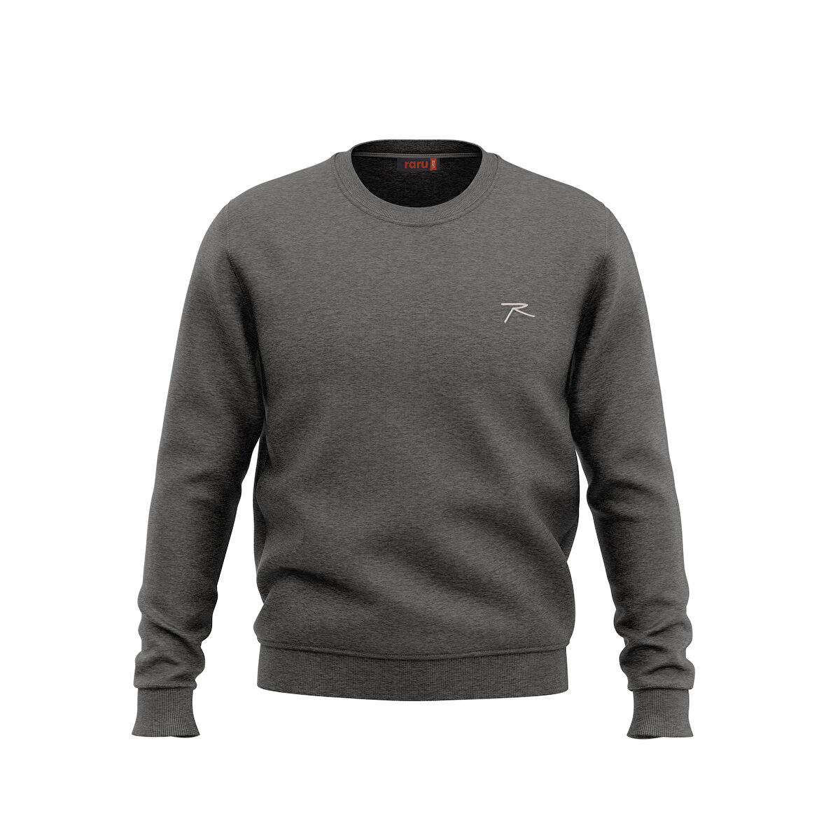 Raru %100 Pamuk Bisiklet Yaka Unisex Basic Sweatshirt AUDAX ANTRASİT MELANJ
