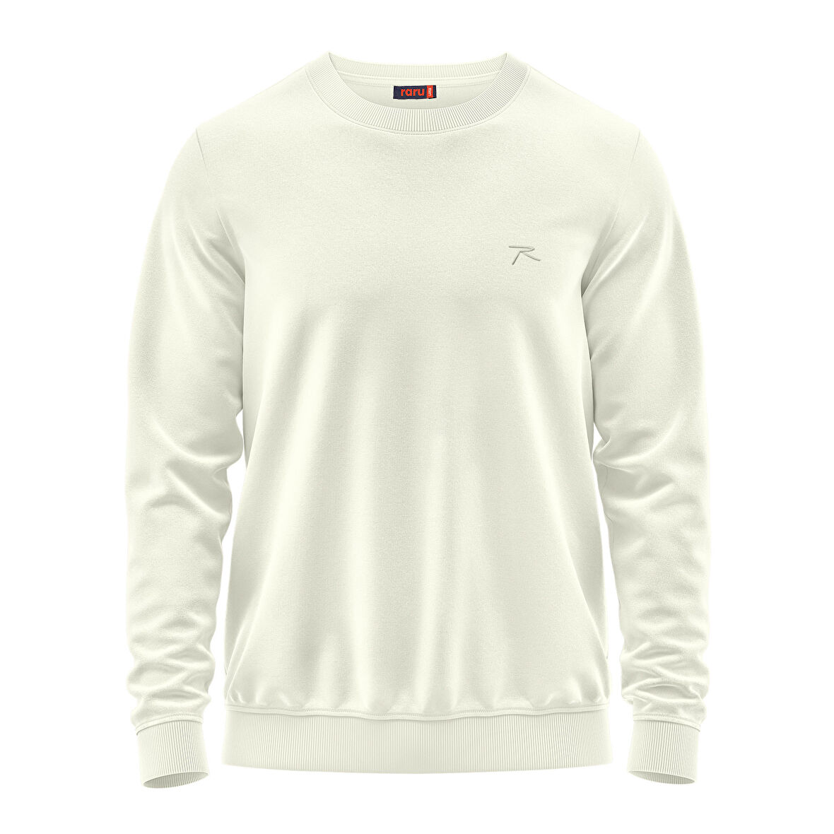 Raru %100 Pamuk Bisiklet Yaka Unisex Basic Sweatshirt AUDAX EKRU