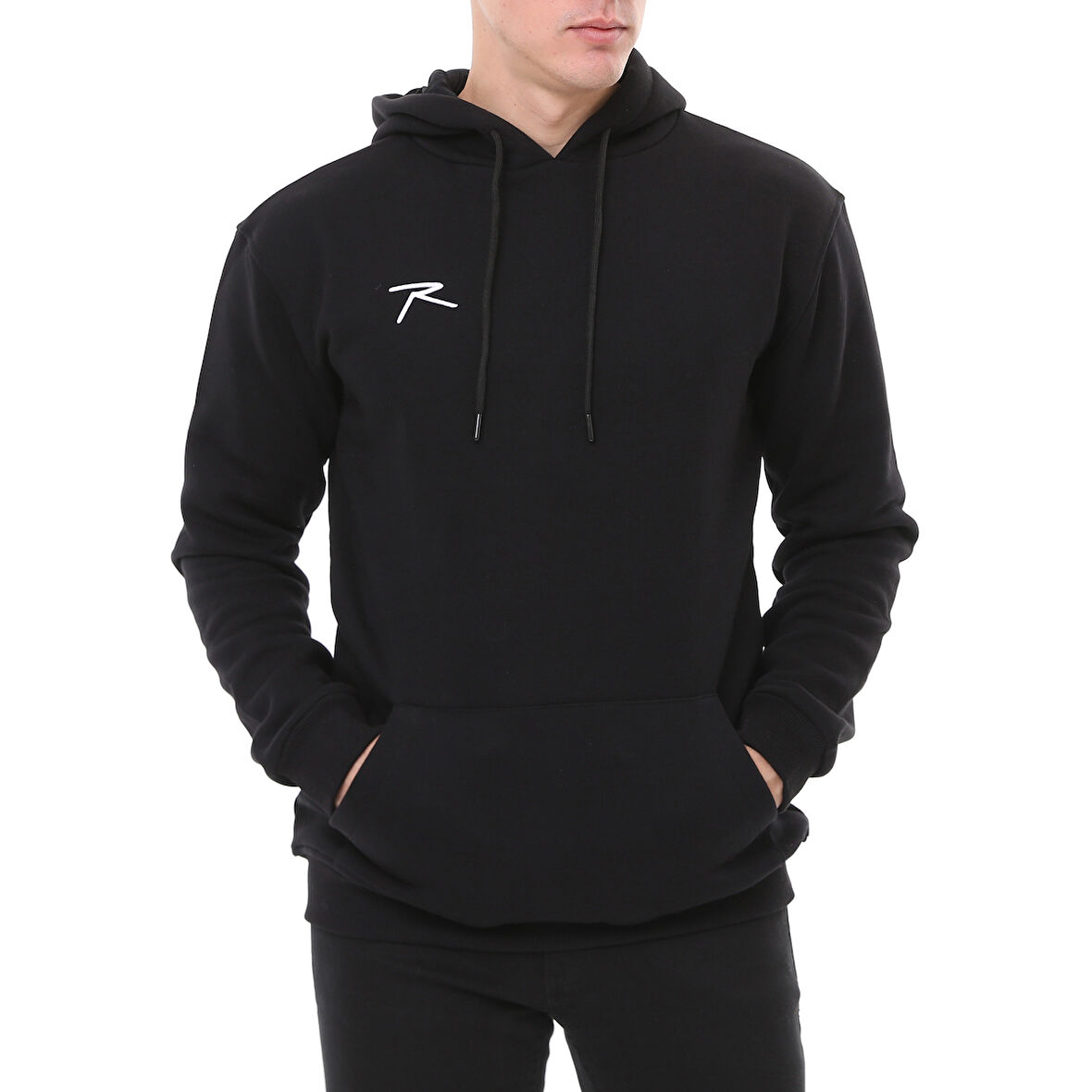 Raru Erkek Pamuklu Kapüşonlu Kalın Basic Sweatshirt LEPIDUS SİYAH