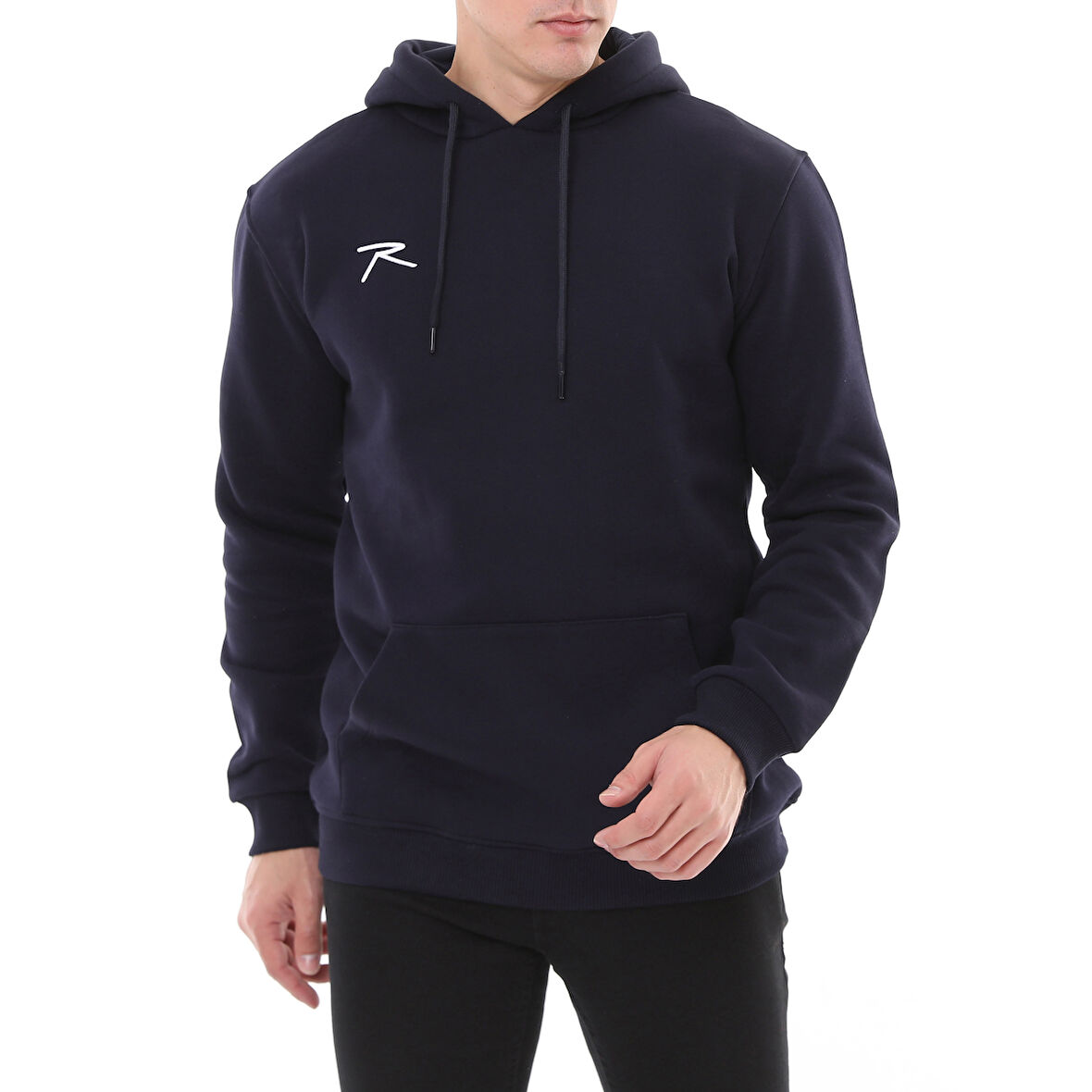 Raru Erkek Pamuklu Kapüşonlu Kalın Basic Sweatshirt LEPIDUS LACİVERT