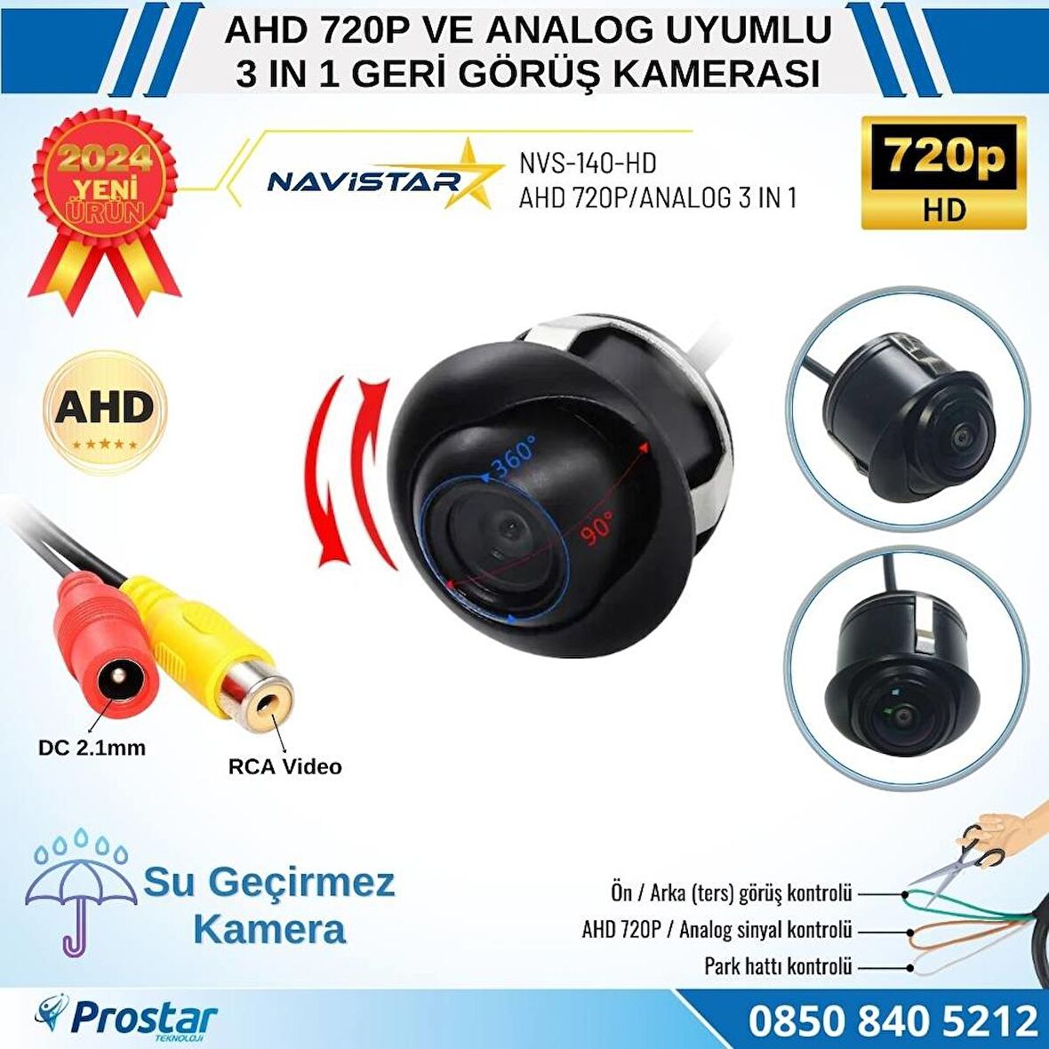 Ayarlanabilir Başlıklı AHD 720P ve Analog Pal Çevrilebilir Geri Görüş Kamerası