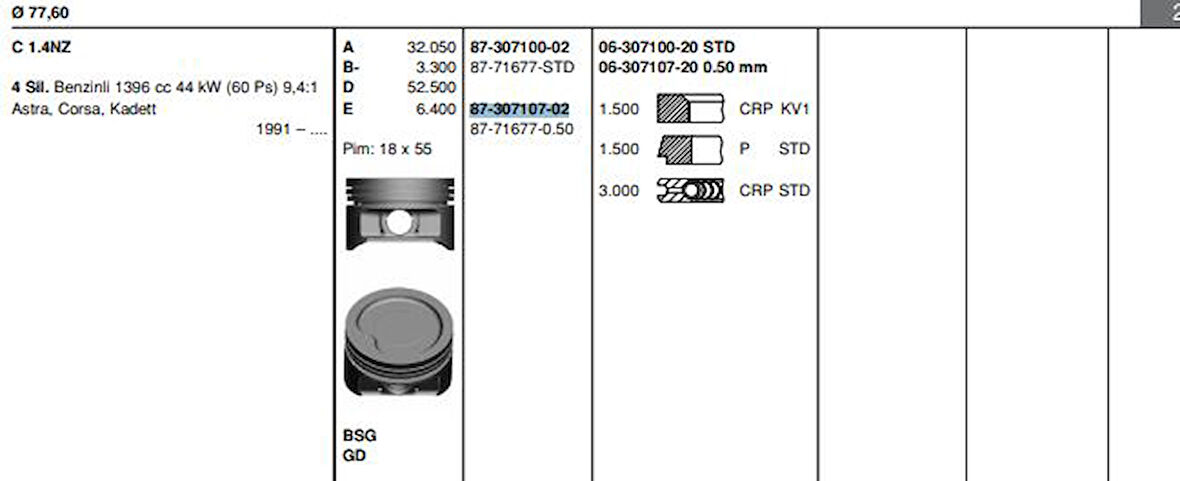 Opel Motor Piston+segman Komple (78,10mm) 0,50 Corsa B Astra F X14xe Astra G X14xe Z14xe - Goetze 8771677050000g