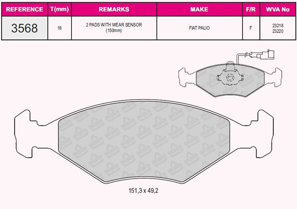 Fiat On Fren Balatası Palıo Siena 1.6 Fisli - Beser 3568