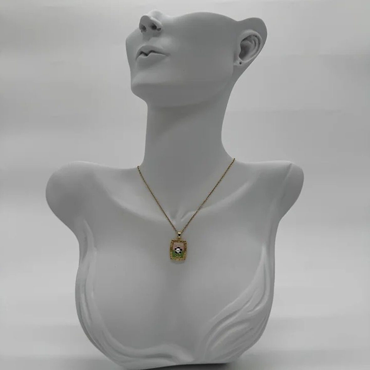 Çelik Vintage Sanat Kolye Serisi: Renkli Tablo İnci Detay - Gold
