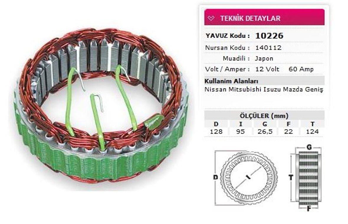 Mazda Stator Mitsubıshı Tip 12v 60a Nissan Mitsubıshı İsuzu Mazda Genis Nursan 140112 - Yavuz 10 226