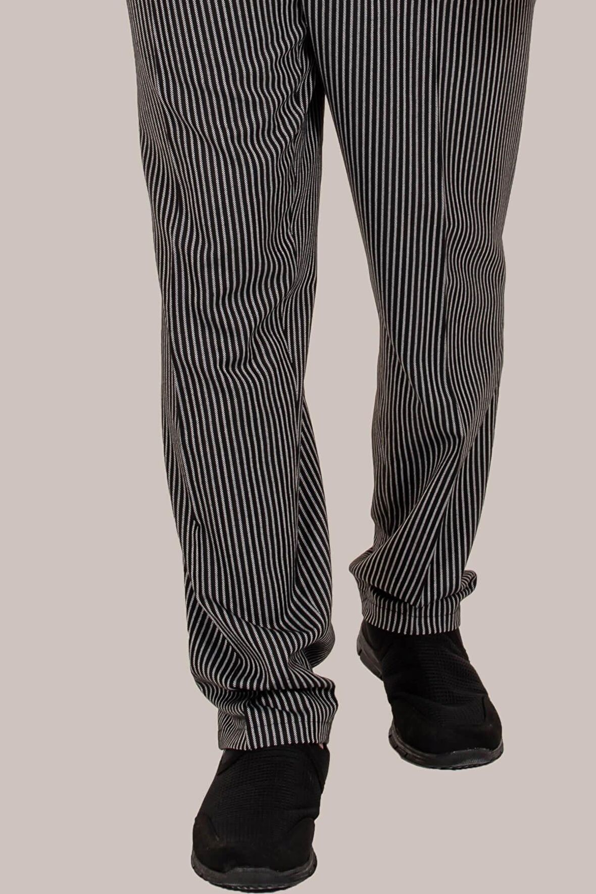 Siyah Çizgili Erkek Aşçı Şef Pantolon