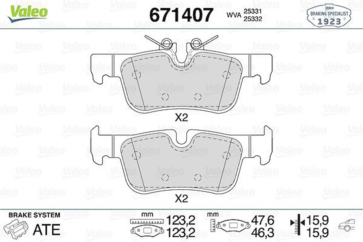 Bmw Arka Fren Balatası Bmw F45 F48 F39 Mini F60 F54 14> - Valeo 671407