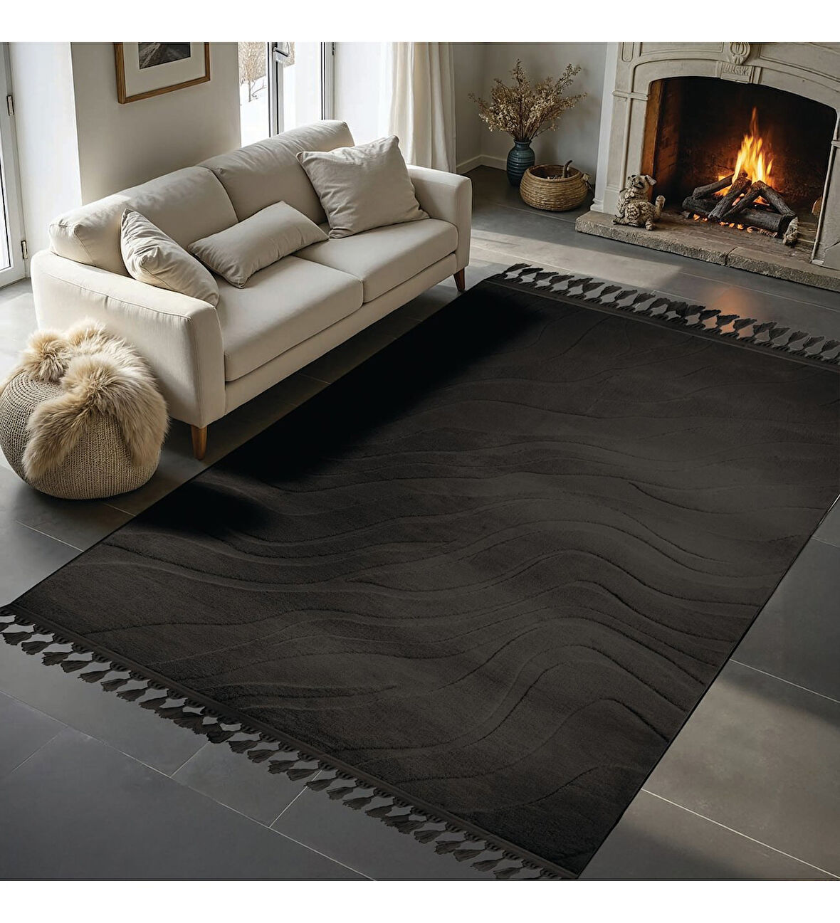 DİNARSU ALAÇATI PÜSKÜLLÜ PARÇA HALI 150X230 LOREY ANTRASİT