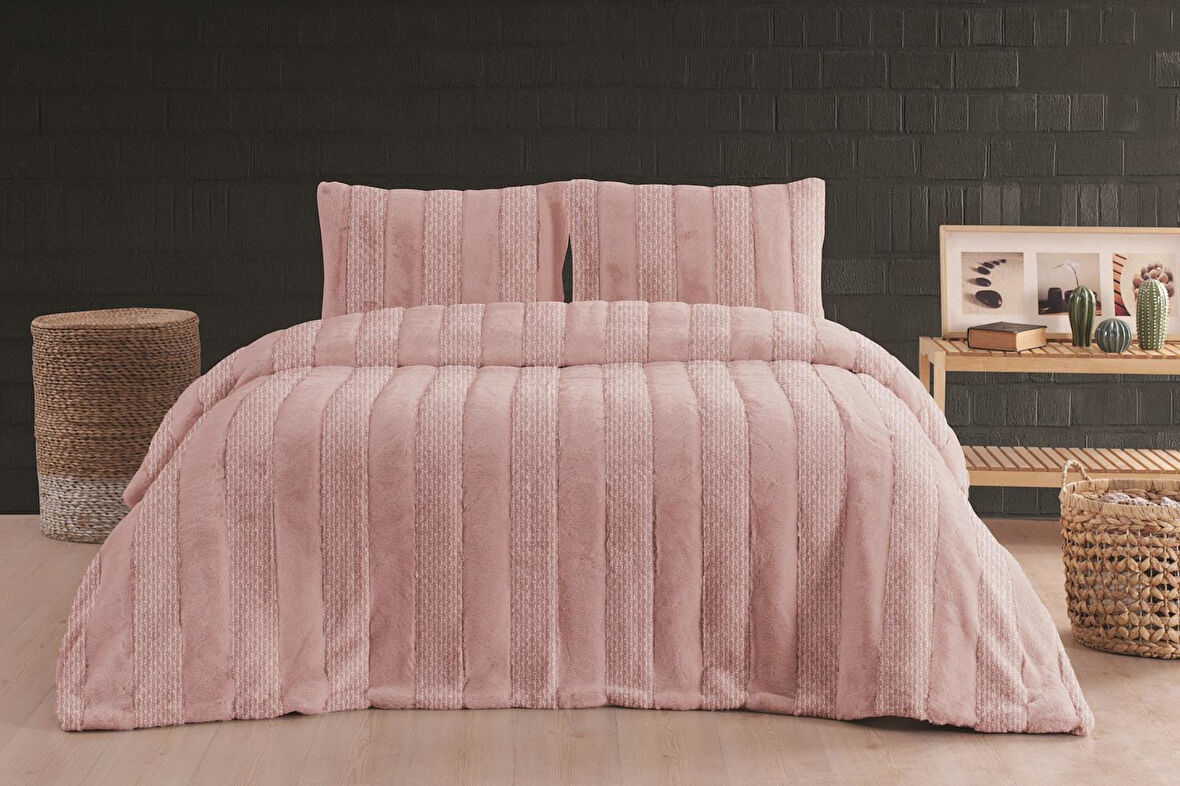 Merinos Luxe 3 Parça Çift Kişilik Yatak Örtüsü Seti Kutulu 230x250 Petek Pudra