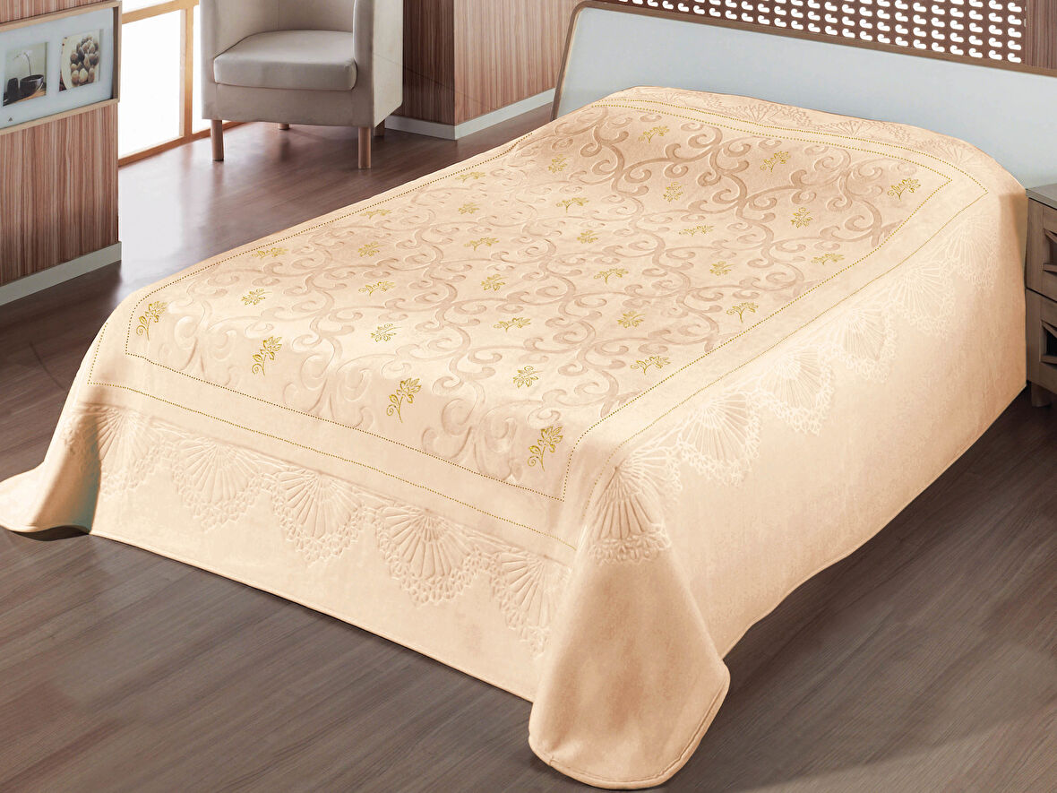 Merinos Pırıltı Embos Vizon Battaniye 220X240 Kutulu Bej-Gold