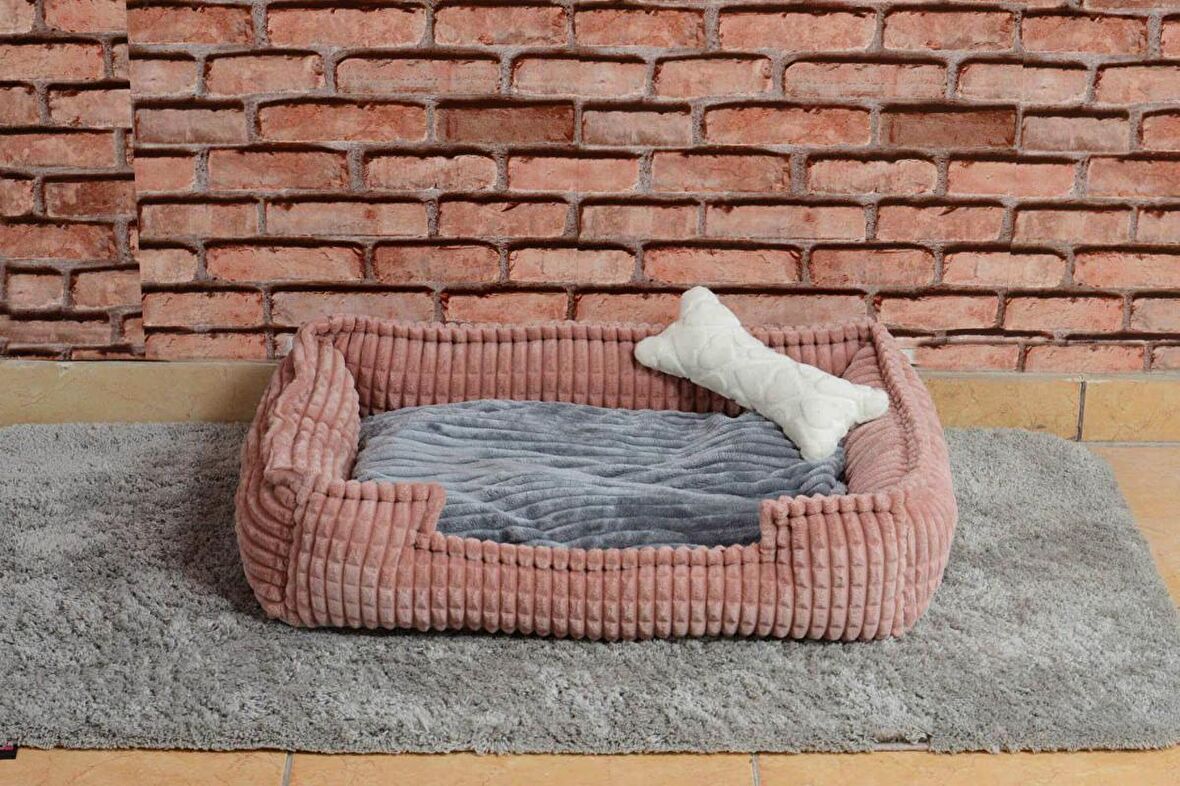 Cookie Pet Dolgulu Kedi Köpek Yuvası 70x50cm Pembe Gri