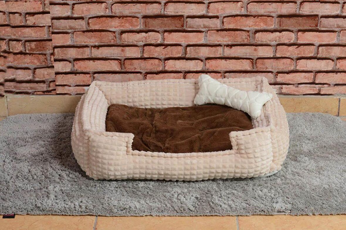 Cookie Pet Dolgulu Kedi Köpek Yuvası 70x50cm Kahve Bej