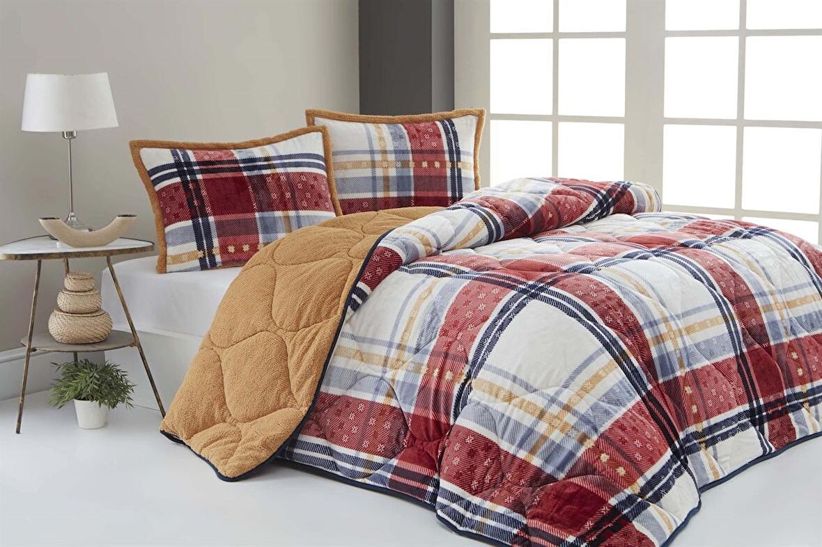 Merinos Boris Comforter Kırmızı Ekru Tek Kişilik Yorgan Seti