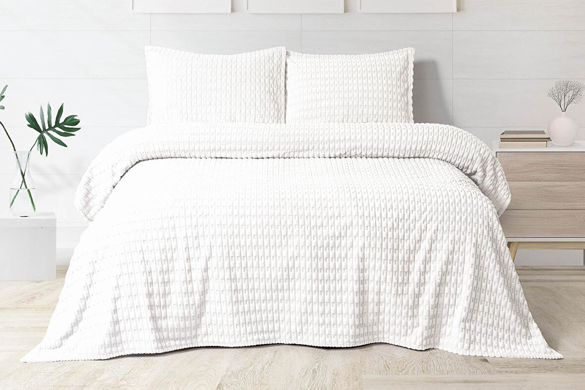 Merinos Modern Twist 3 Parça Çift Kişilik Battaniye Seti Kutulu 220x240 Kemik