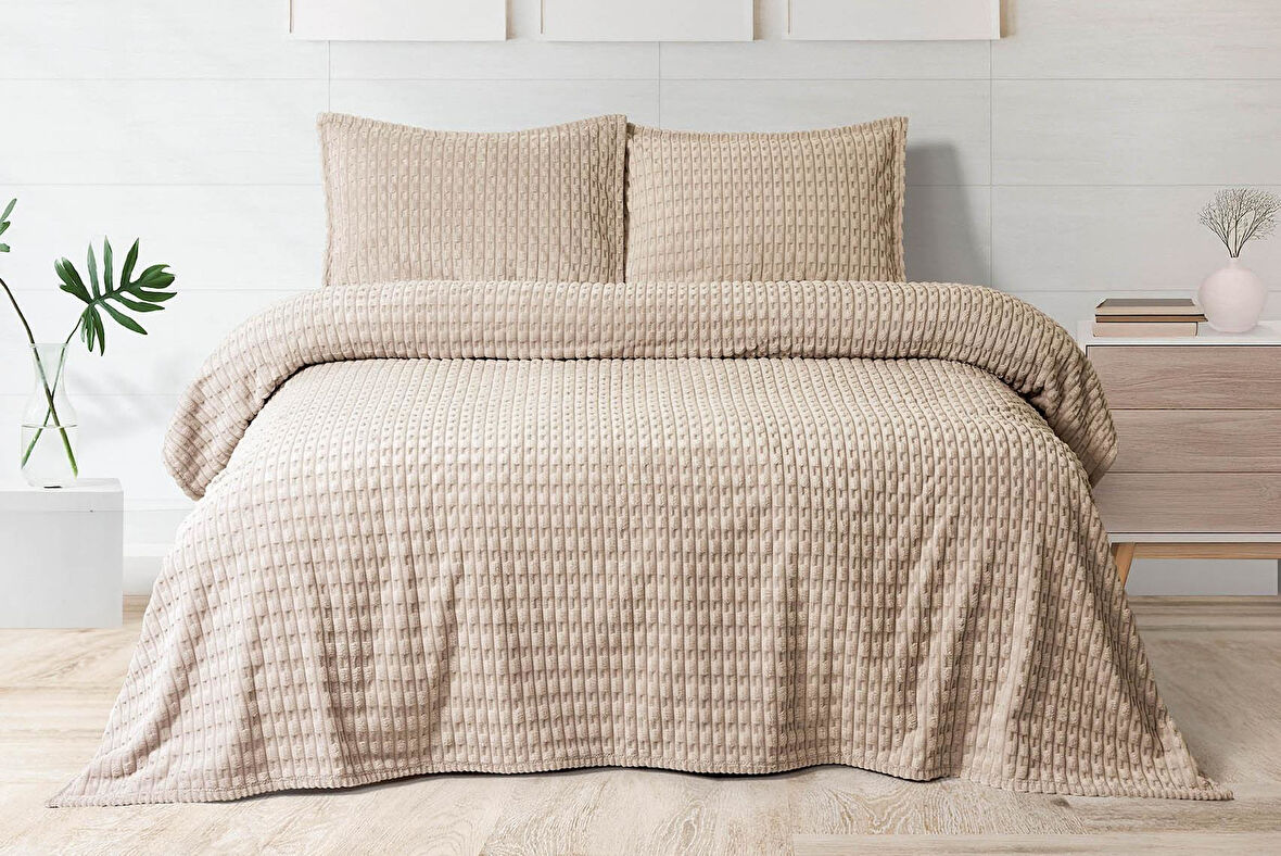 Merinos Modern Twist 3 Parça Çift Kişilik Battaniye Seti Kutulu 220x240 Mocha