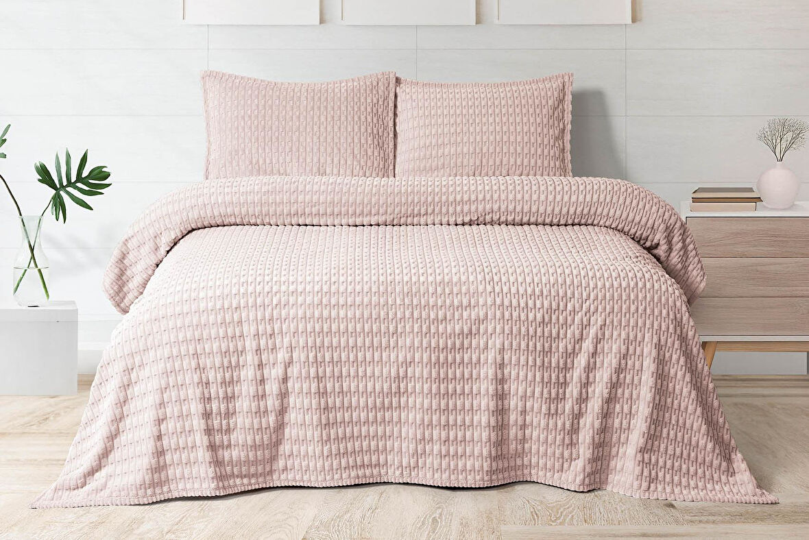 Merinos Modern Twist 3 Parça Çift Kişilik Battaniye Seti Kutulu 220x240 Blush