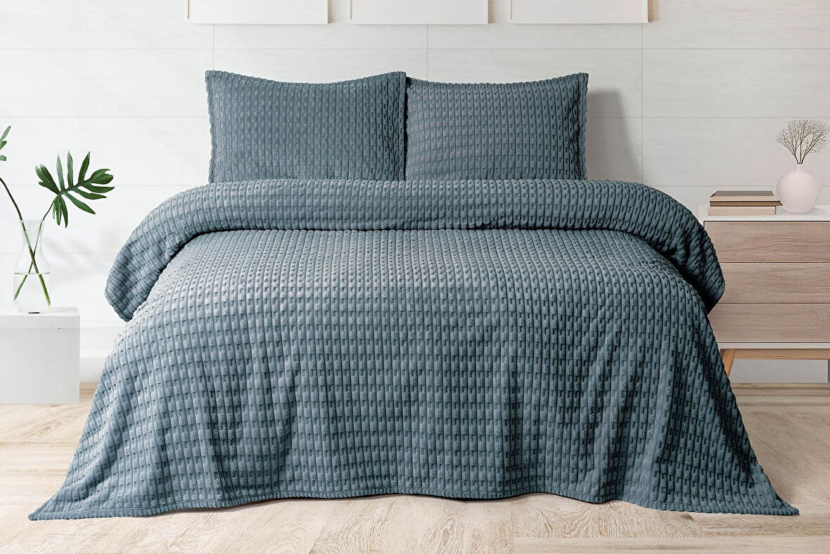 Merinos Modern Twist 3 Parça Çift Kişilik Battaniye Seti Kutulu 220x240 Ocean