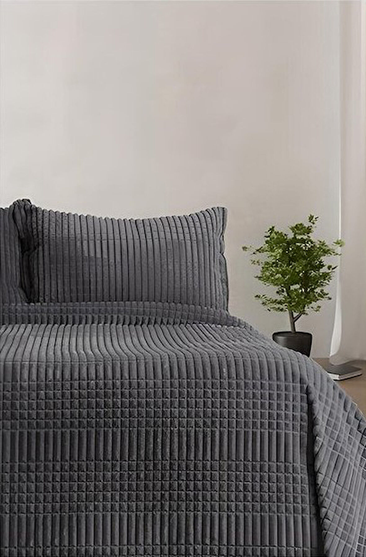 Merinos Modern Line Tek Kişilik 2 Parça Battaniye Seti - Koyu Gri