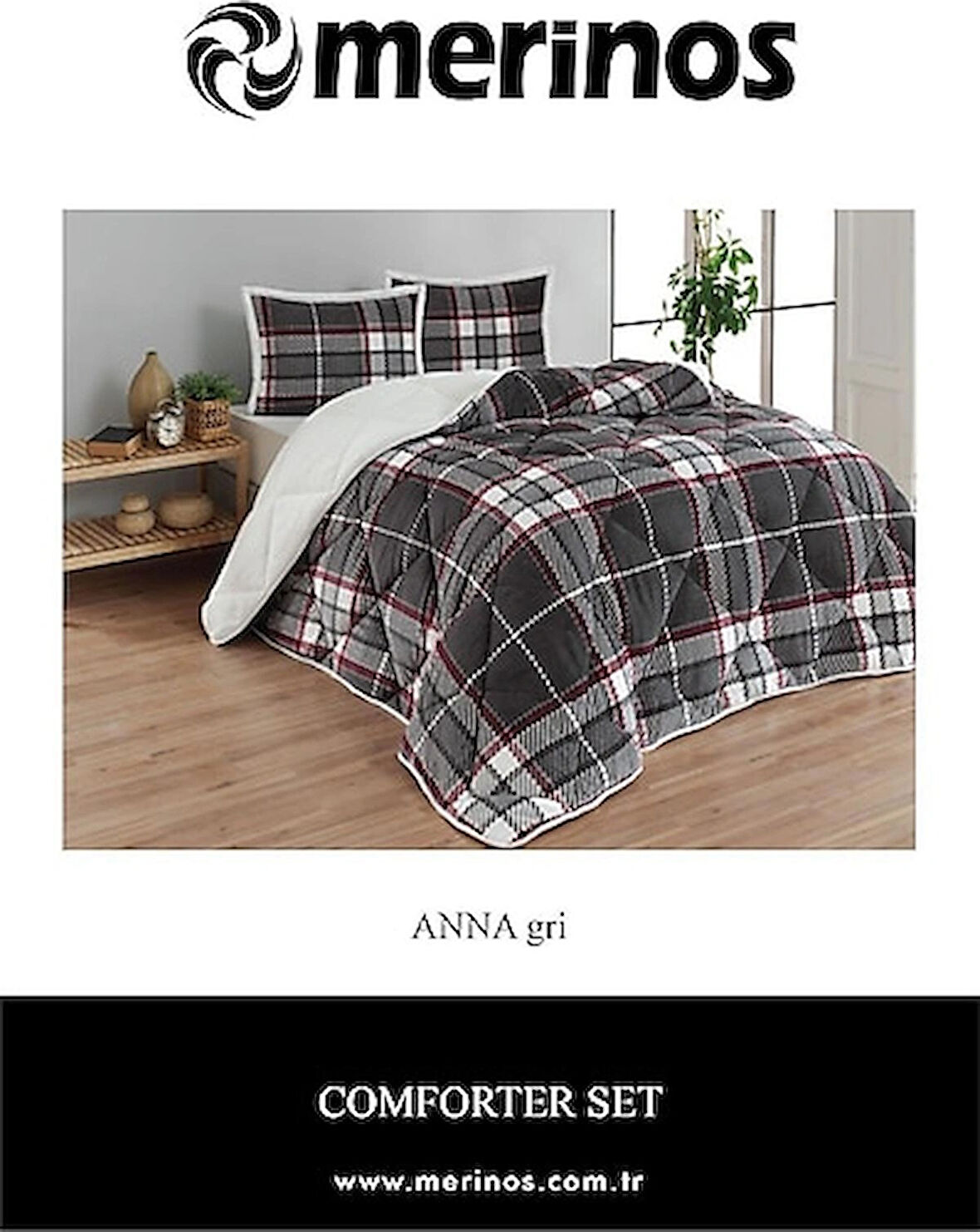 MERİNOS COMFORTER SET TEK KİŞİLİK ANNA GRİ