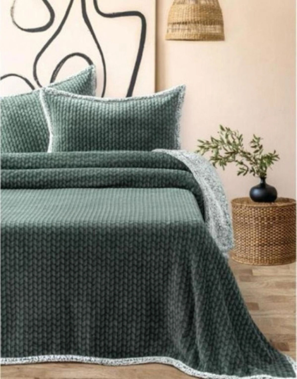 MERİNOS BATTANİYE ÇİFT KİŞİLİK YATAK ÖRTÜSÜ SETİ ALLDAY MOSAİC HAKİ