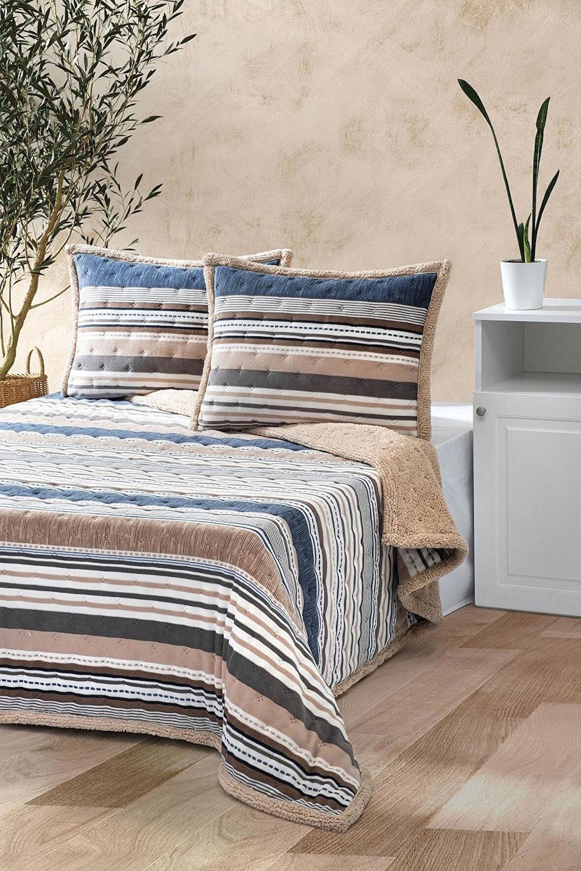 Merinos Allday Çift Kişilik Yatak Örtüsü Seti Bona Mavi