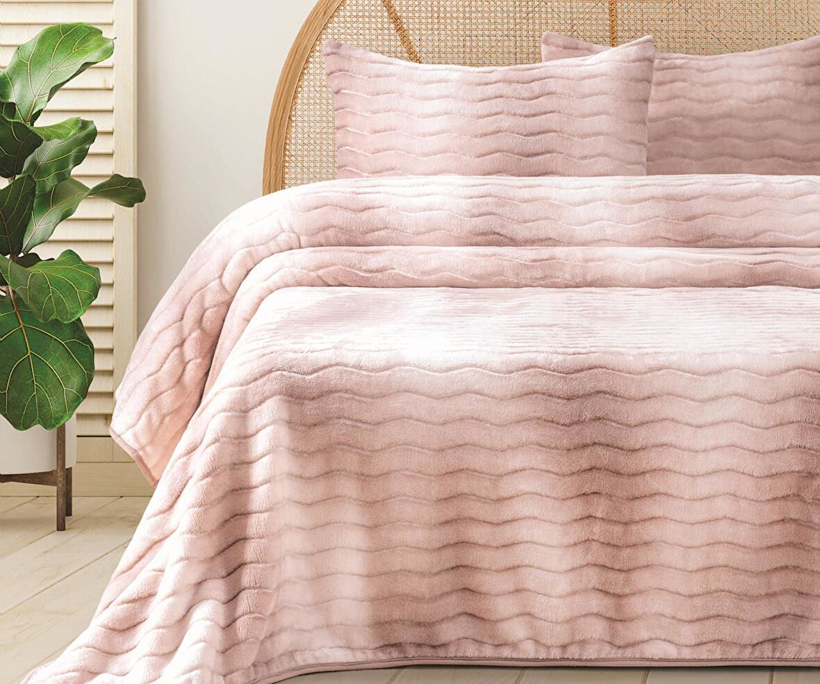 Merinos Dream Home 3 Parça Çift Kişilik Battaniye Seti Kutulu 220x240 Blush