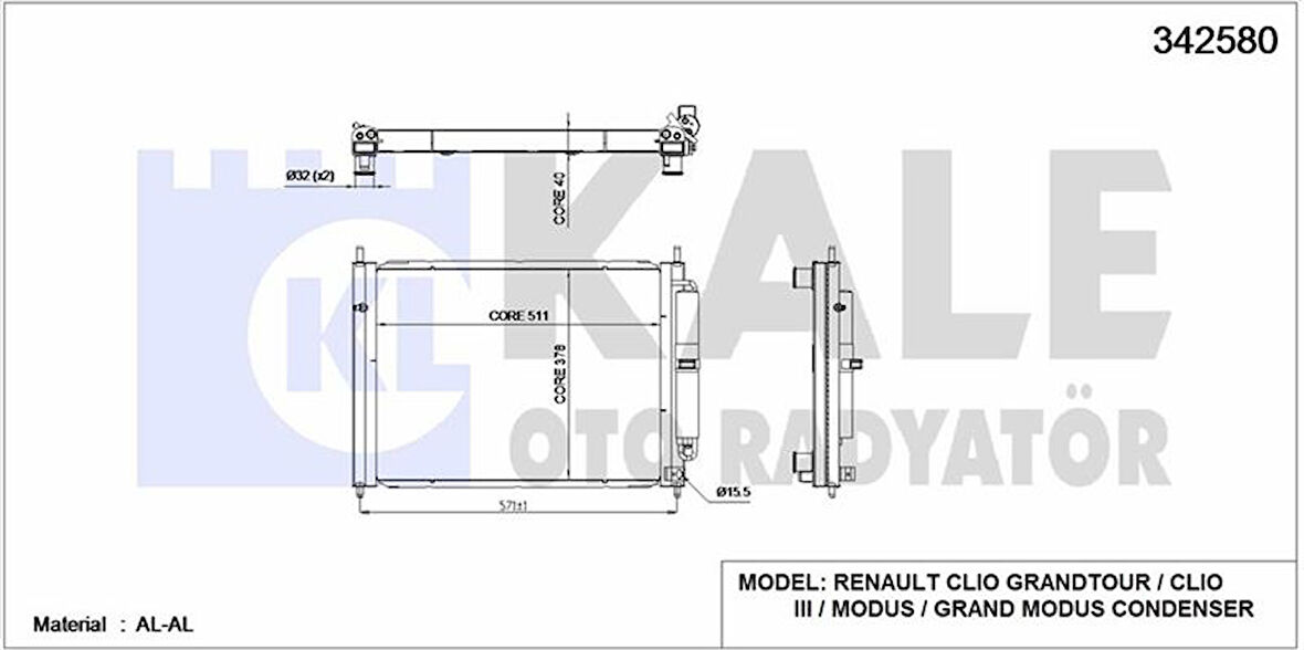 Renault Radyatör Komple (modül Su Rad+kıma Rad.) - Kondenser/brazıng (al/al)/511x378x38 - Kal 342580