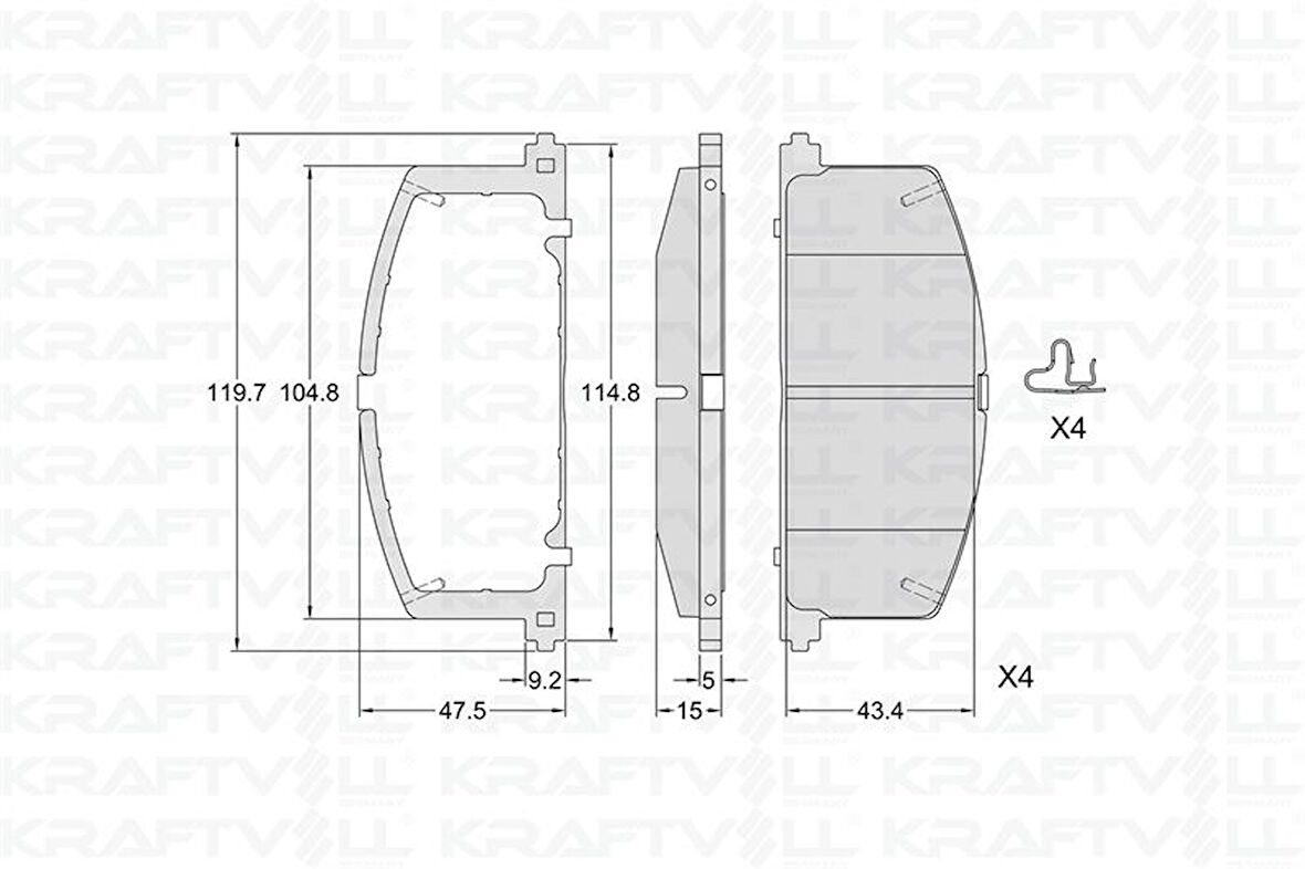 Toyota On Fren Balatası Toyota Corolla 1.3 1.6 Karburatorlu 1988-1997 Corona 1988-1991 (at171 191) - Kraftvoll 07010325
