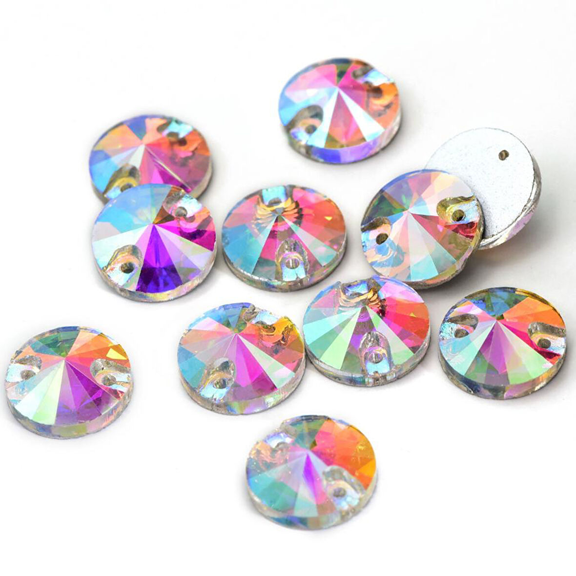 Gymo Premium Delikli Dikme Kristal Taş Round Rivoli 8mm Crystal AB (84 Ad)