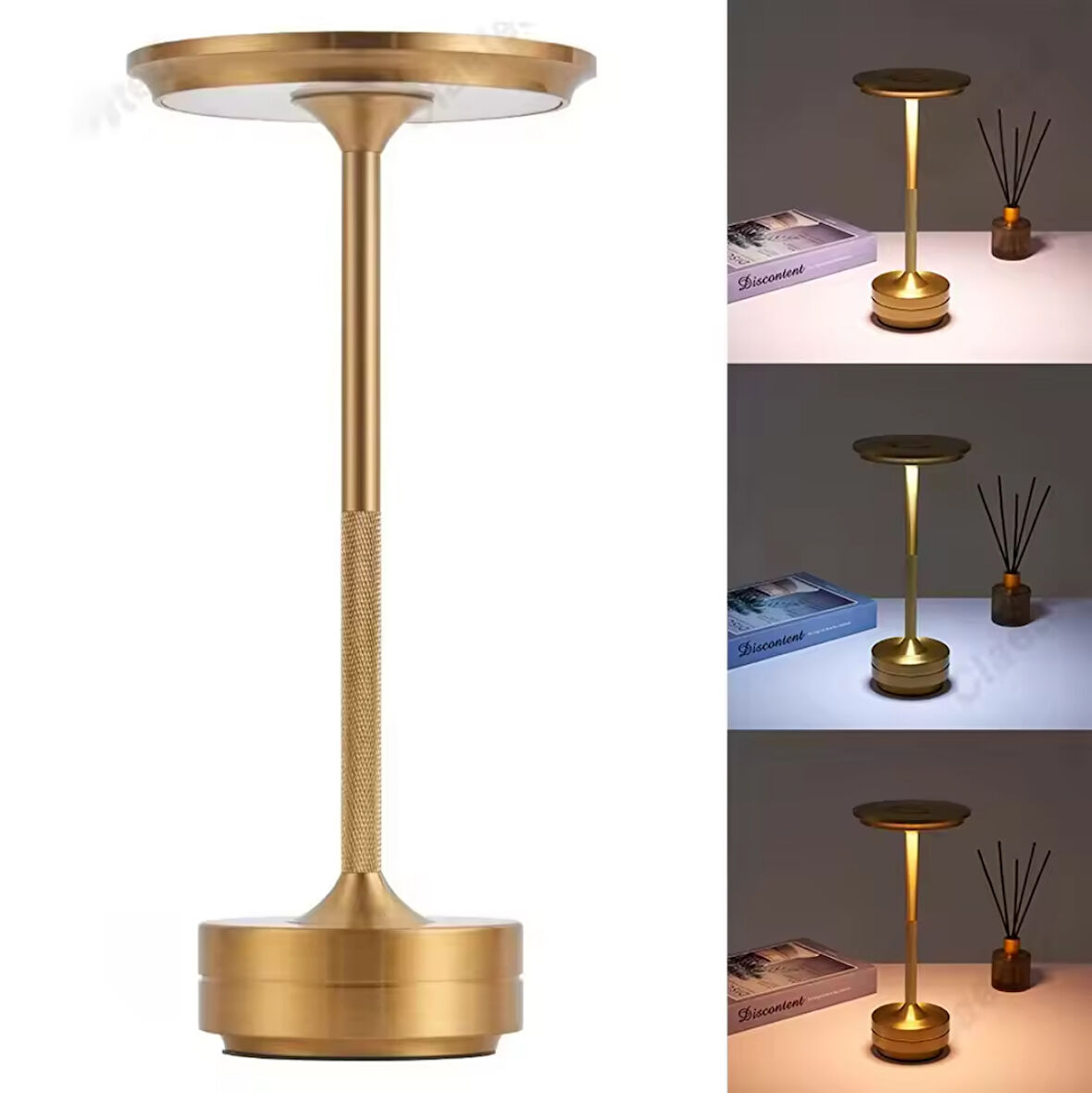 ŞIK MODEL GOLD İNCE TASARIM GÜÇLÜ IŞIK DÜZ MODEL 3 RENK IŞIK ŞARJLI DOKUNMATİK MASA LAMBASI IŞIK ŞİDDETİ AYARLANABİLİR
